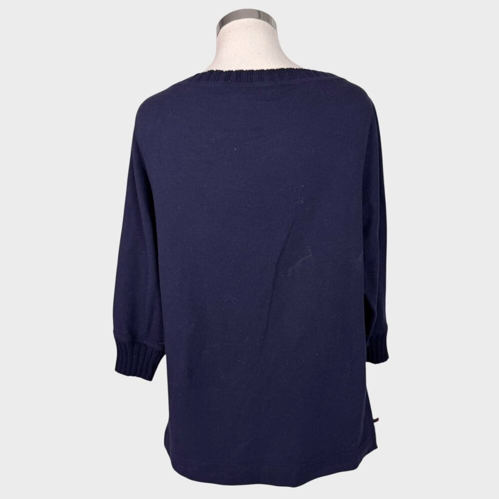 Lauren Ralph Lauren Navy Blue Top Medium Cotton Stretch 3/4 Sleeve - Picture 5 of 8